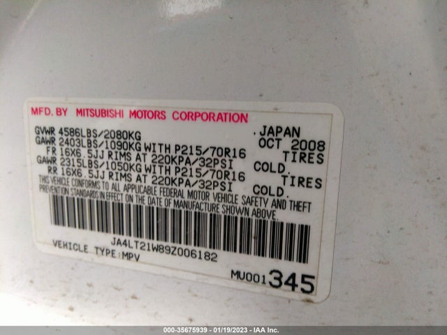 2009 MITSUBISHI OUTLANDER ES VIN: JA4LT21W89Z006182