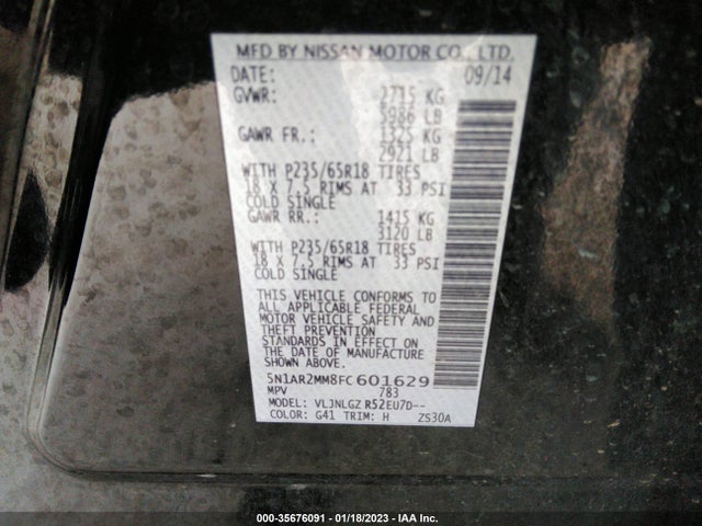 2015 Nissan Pathfinder, VIN: 5N1AR2MM8FC601629