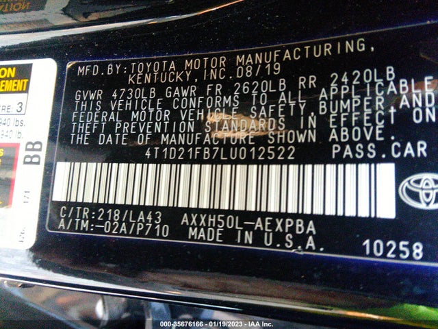 2020 Toyota Avalon, VIN: 4T1D21FB7LU012522