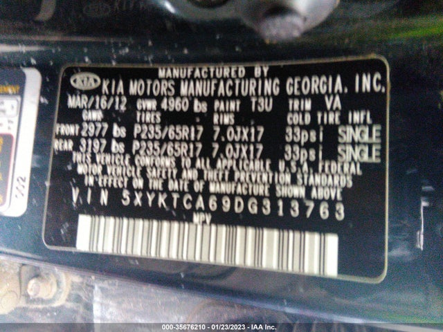 2013 KIA SORENTO LX VIN: 5XYKTCA69DG313763