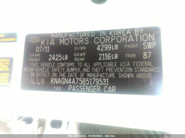 2011 KIA OPTIMA EX VIN: KNAGN4A75B5179531