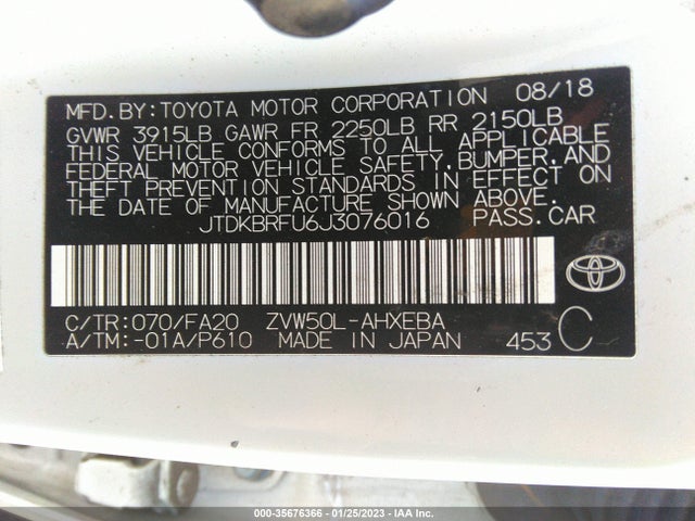 2018 Toyota Prius, VIN: JTDKBRFU6J3076016