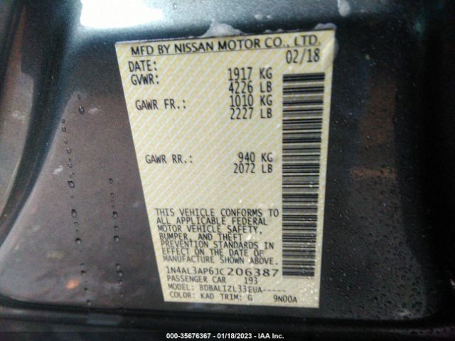 1N4AL3AP6JC206387 Nissan Altima 2.5 Sv