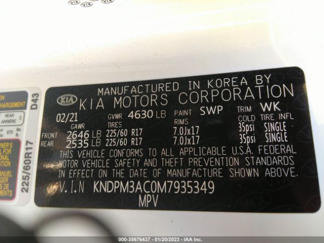 KNDPM3AC0M7935349 KIA Sportage Lx