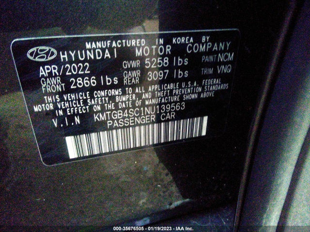 2022 Genesis G80, VIN: KMTGB4SC1NU139563