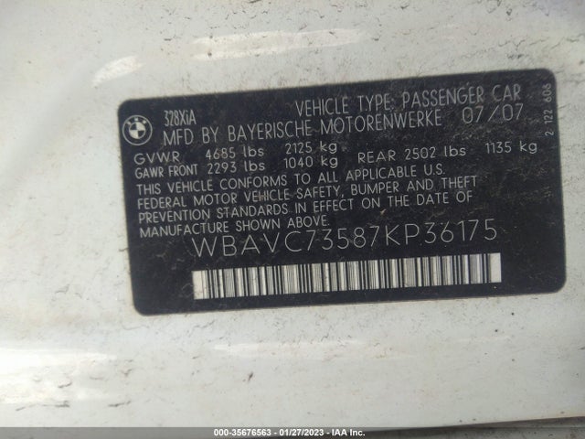 BMW 3 Series 2007 WBAVC73587KP36175 Image 10