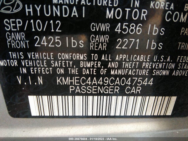 2012 HYUNDAI SONATA HYBRID VIN: KMHEC4A49CA047544
