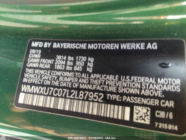 2020 Mini Cooper, VIN: WMWXU7C07L2L87952