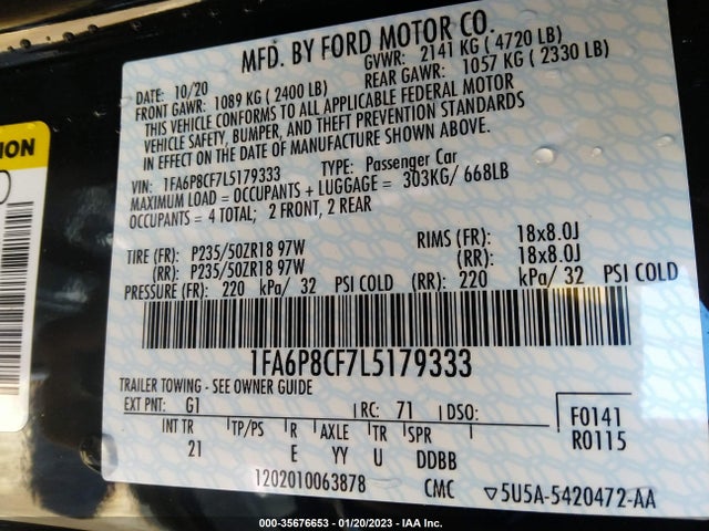 2020 Ford Mustang, VIN: 1FA6P8CF7L5179333