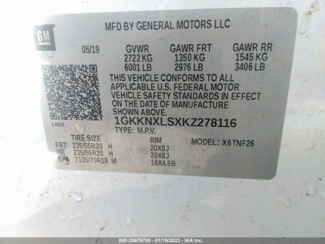 1GKKNXLSXKZ278116 GMC Acadia Denali