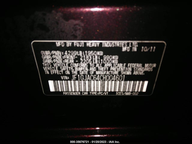 JF1GJAC64CH004601 Subaru Impreza Sedan 2.0i Premium