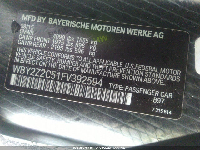 2015 BMW i8, VIN: WBY2Z2C51FV392594