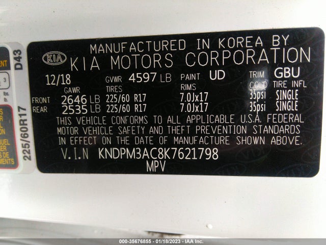 2019 Kia Sportage, VIN: KNDPM3AC8K7621798
