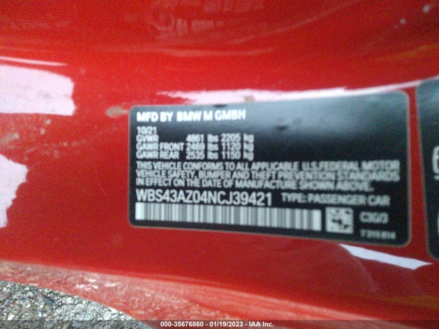 2022 BMW M4, VIN: WBS43AZ04NCJ39421