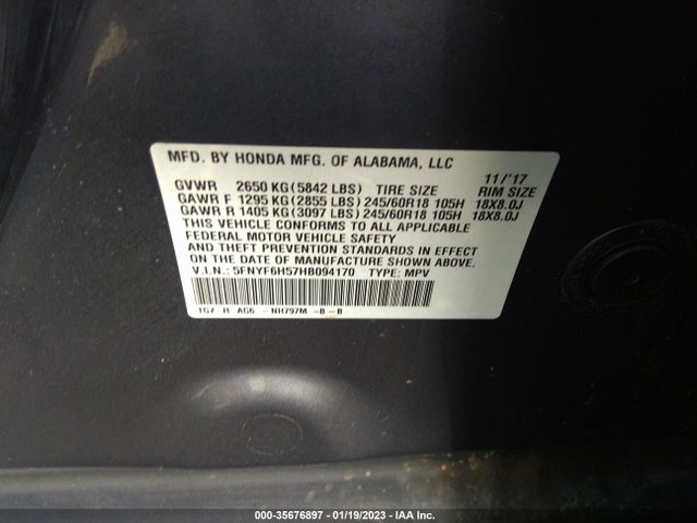 Honda Pilot Ex-l 2017 5FNYF6H57HB094170 Image 9