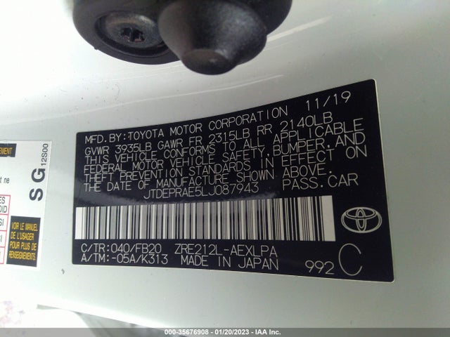2020 Toyota Corolla, VIN: JTDEPRAE5LJ087943