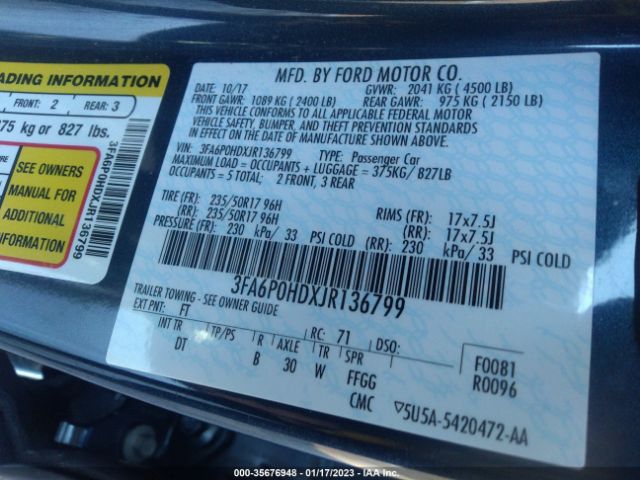 3FA6P0HDXJR136799 Ford FUSION SE
