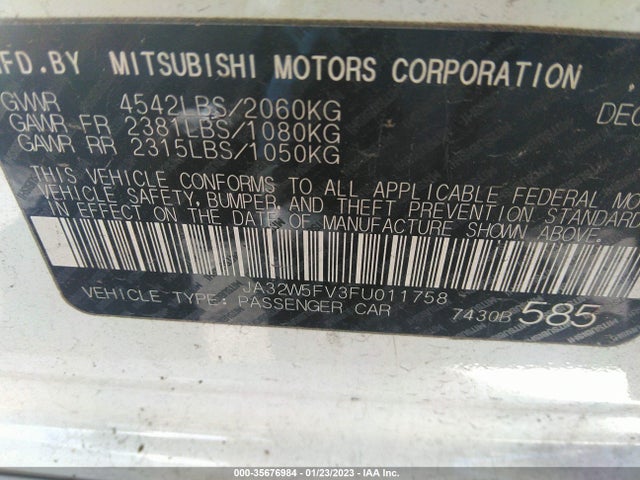 JA32W5FV3FU011758 Mitsubishi Lancer Evolution Mr