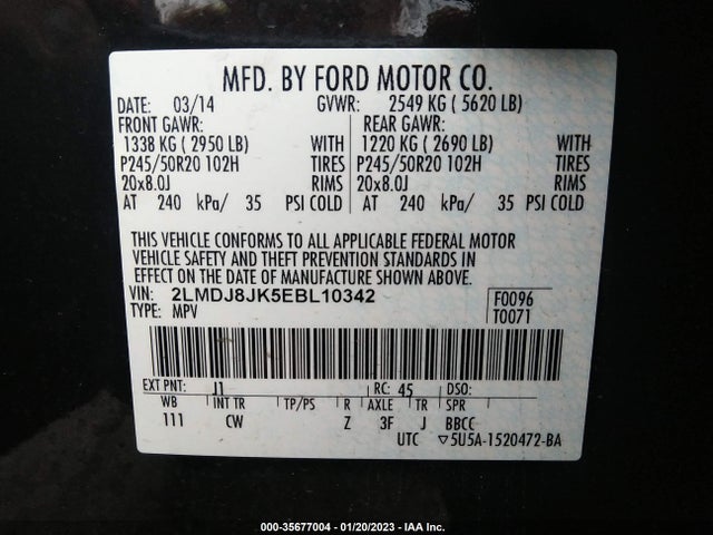 Lincoln MKX 2014 2LMDJ8JK5EBL10342 Image 11