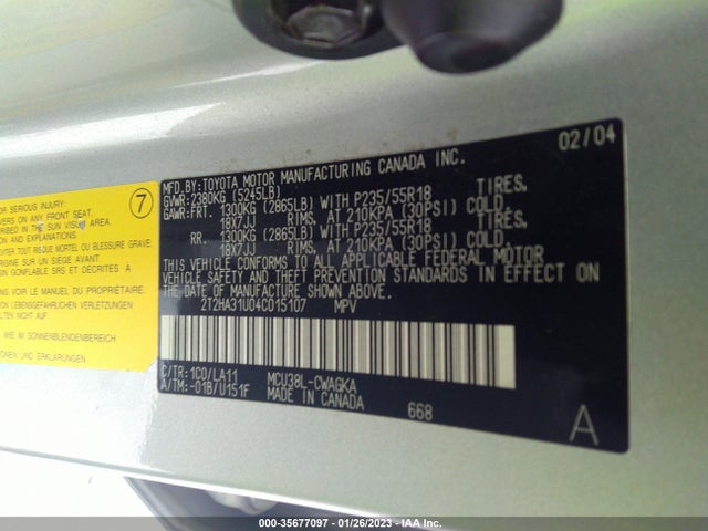 2T2HA31U04C015107 Lexus RX 330
