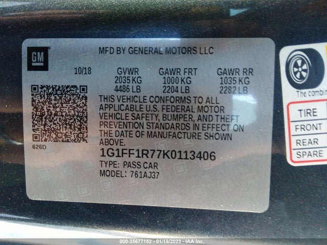 2019 Chevrolet Camaro, VIN: 1G1FF1R77K0113406