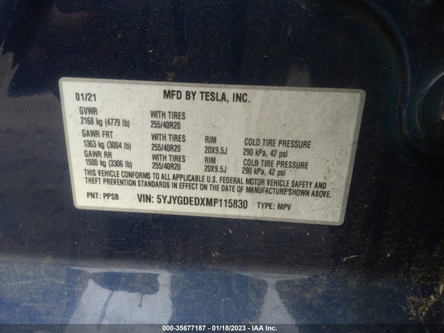 2021 Tesla Model Y, VIN: 5YJYGDEDXMF115830