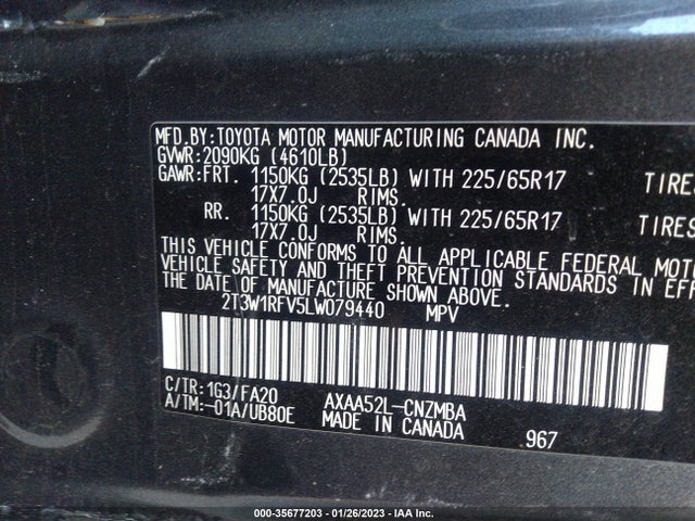 2020 Toyota RAV4, VIN: 2T3W1RFV5LW079440