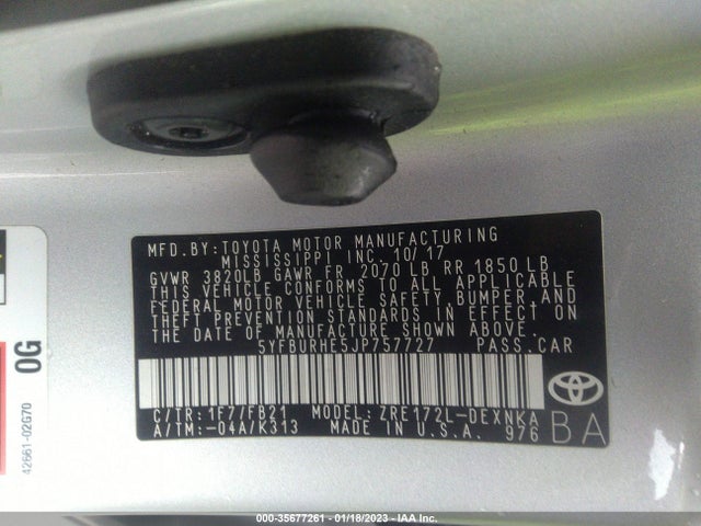 2018 Toyota Corolla, VIN: 5YFBURHE5JP757727