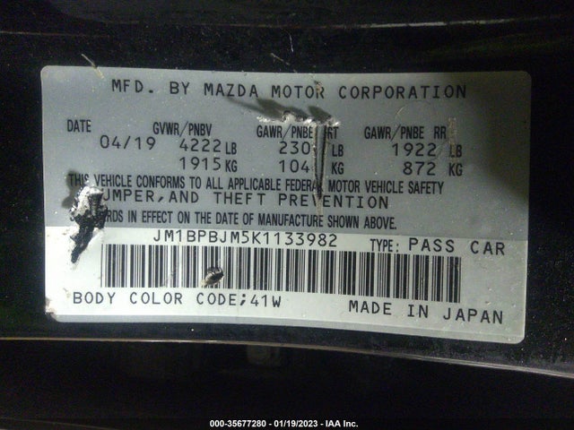 2019 Mazda 3, VIN: JM1BPBJM5K1133982