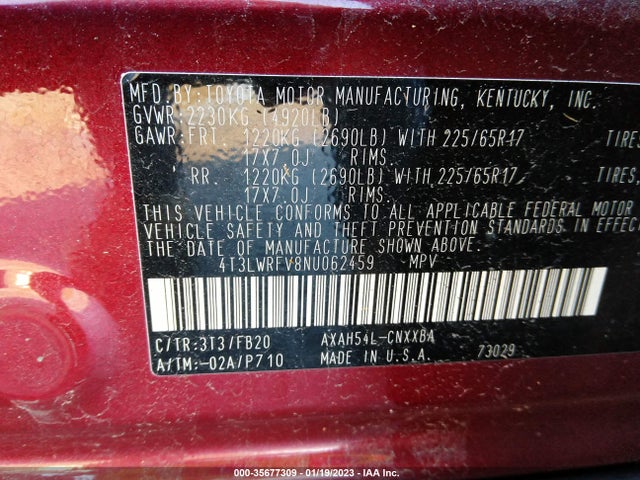2022 Toyota RAV4, VIN: 4T3LWRFV8NU062459