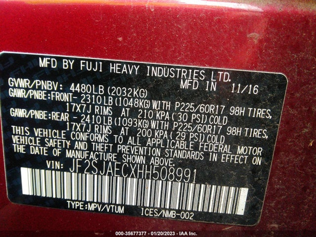 2017 Subaru Forester, VIN: JF2SJAECXHH508991