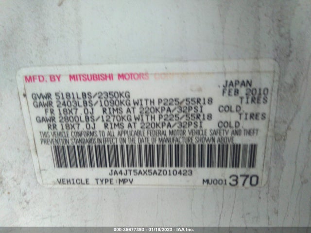 JA4JT5AX5AZ010423 Mitsubishi OUTLANDER GT