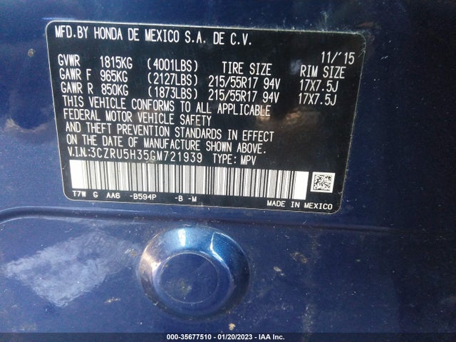 Honda HR-V LX 2016 3CZRU5H35GM721939 Image 9