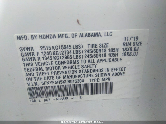 Honda Pilot Ex-l 2020 5FNYF5H5XLB015304 Image 10