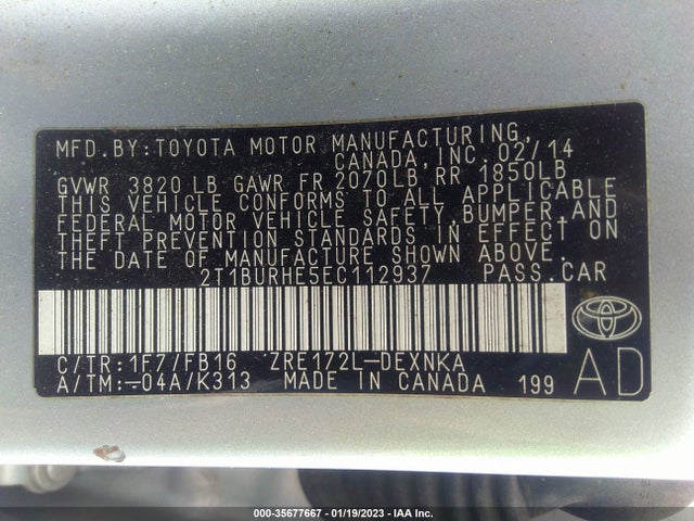 Toyota Corolla 2014 2T1BURHE5EC112937 Image 10