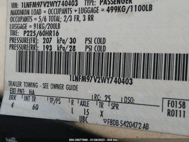 1LNFM97V2WY740403 Lincoln Continental