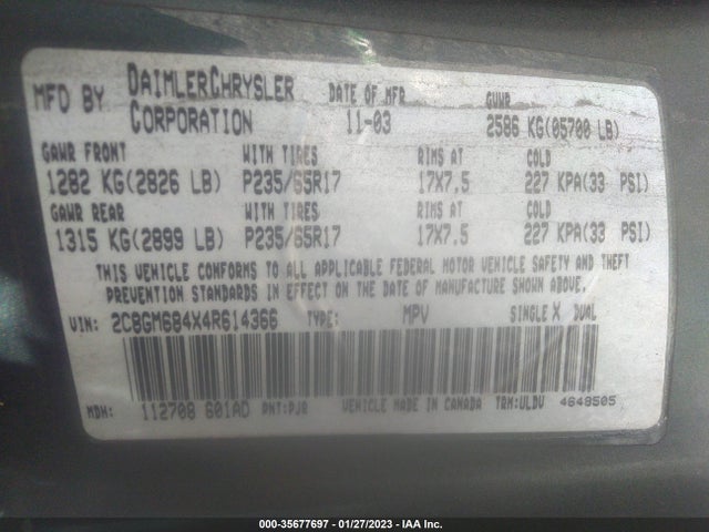 2C8GM684X4R614366 Chrysler Pacifica