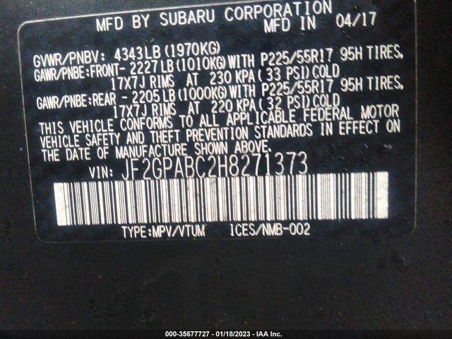 2017 Subaru Crosstrek, VIN: JF2GPABC2H8271373