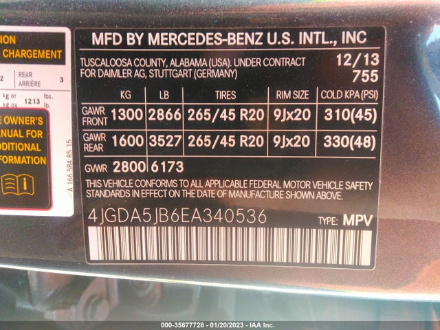 2014 Mercedes-Benz M-Class, VIN: 4JGDA5JB6EA340536