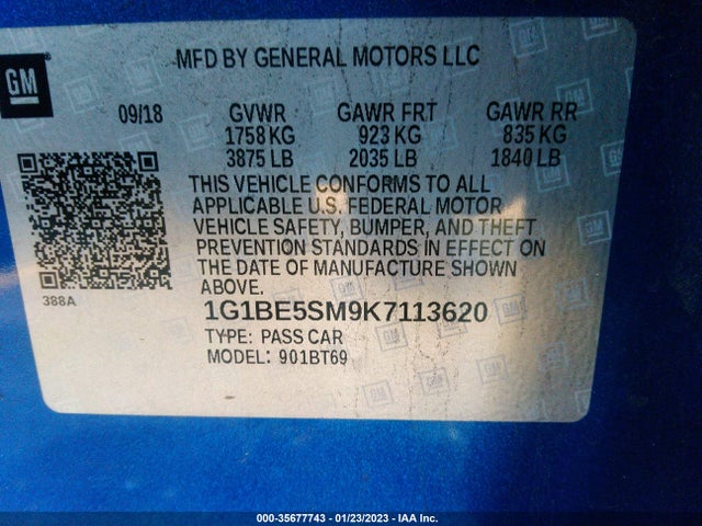 Chevrolet CRUZE LT 2019 1G1BE5SM9K7113620 Image 9