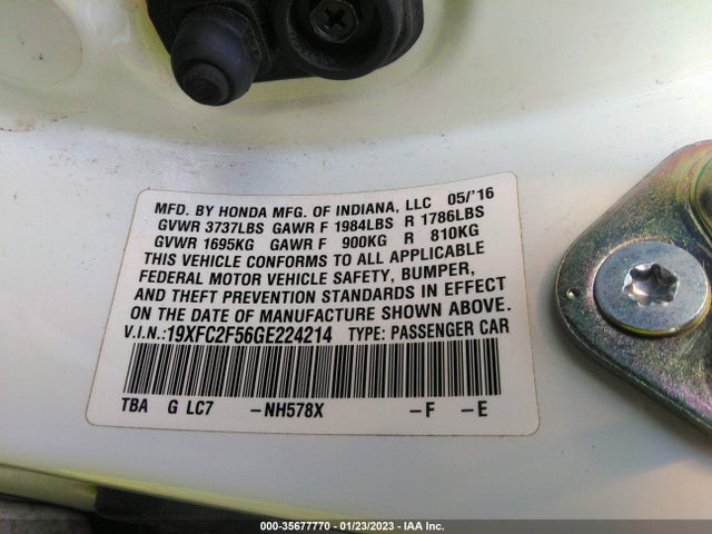 2016 HONDA CIVIC SEDAN LX VIN: 19XFC2F56GE224214