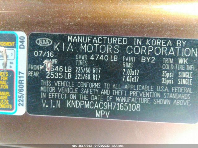 KNDPMCAC9H7165108 KIA Sportage Lx