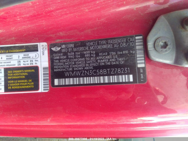 Mini COOPER CONVERTIBLE 2011 WMWZN3C58BTZ78231 Image 9