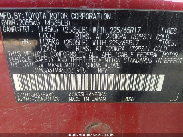 2006 TOYOTA RAV4 LIMITED VIN: JTMBD31V465031918