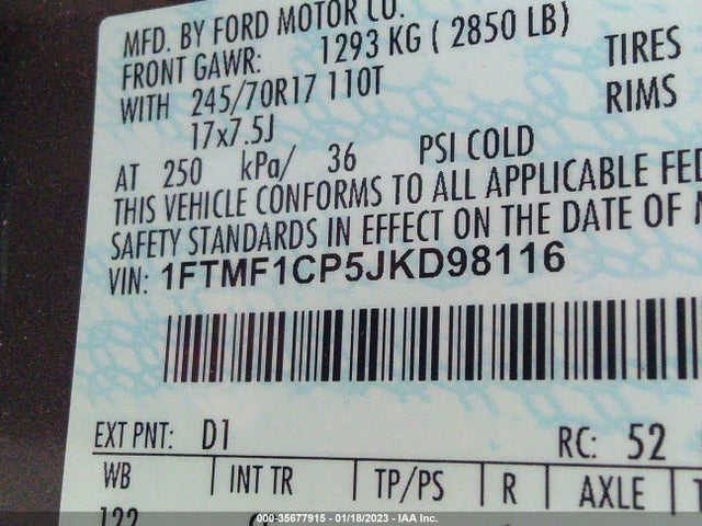2018 Ford F-150, VIN: 1FTMF1CP5JKD98116