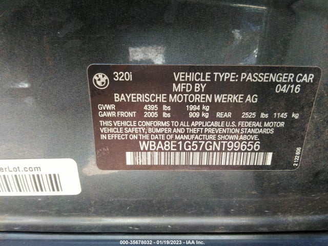BMW 3 Series 320i 2016 WBA8E1G57GNT99656 Image 9