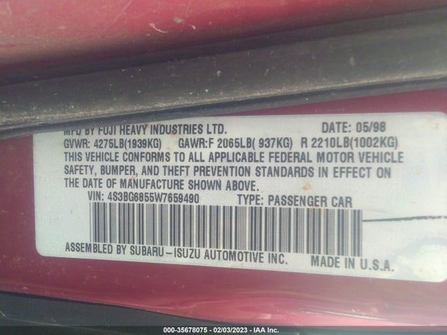1998 SUBARU LEGACY WAGON OUTBACK VIN: 4S3BG6855W7659490