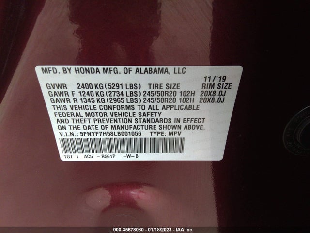 Honda Passport Ex-l 2020 5FNYF7H58LB001056 Image 10