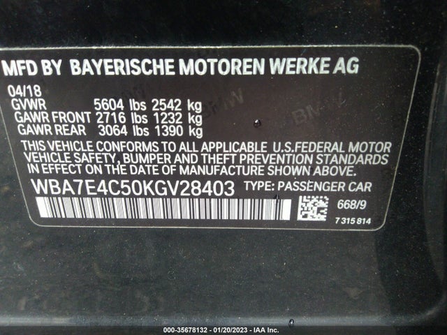 2019 BMW 7 Series, VIN: WBA7E4C50KGV28403