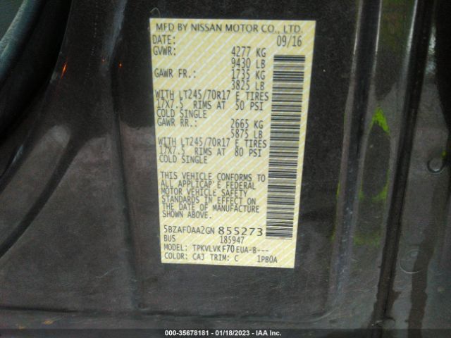 5BZAF0AA2GN855273 Nissan Nvp Sl